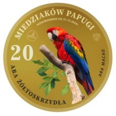 20 MIEDZIAKÓW PAPUGI - ARA - ŻÓŁTOSKRZYDŁA - AWERS + REWERS - KOLOR - 2024